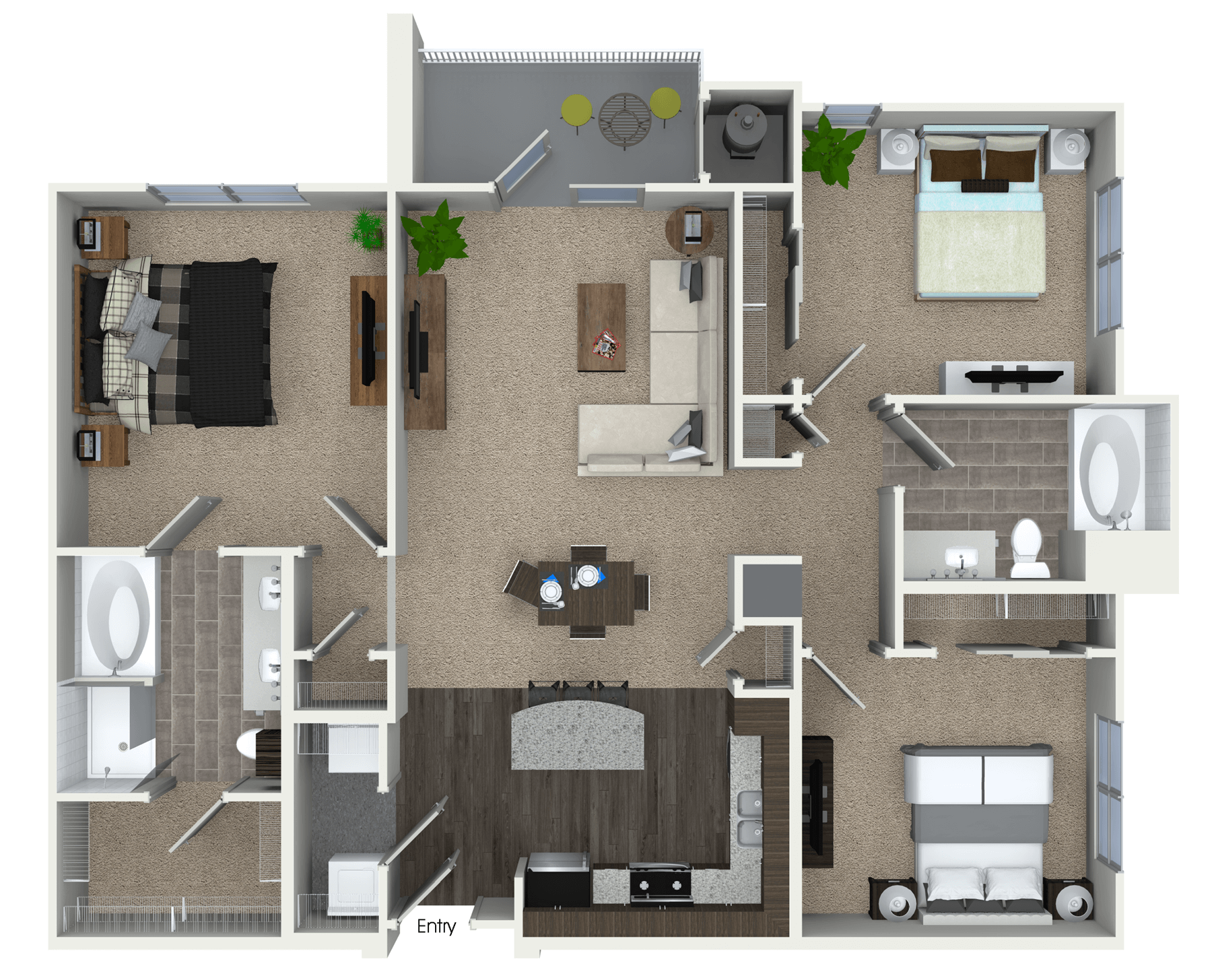 Floorplan for Apartment #3402, 3 bedroom unit at Halstead Marlborough