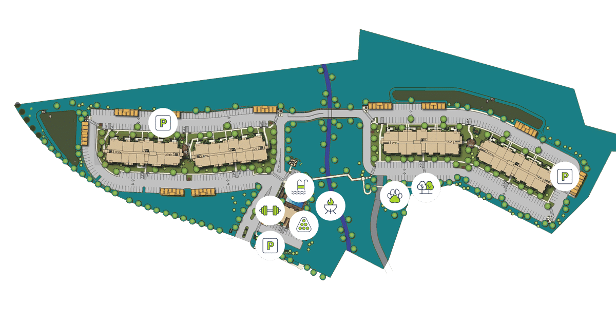 A colorful site map of all the amenities that are available